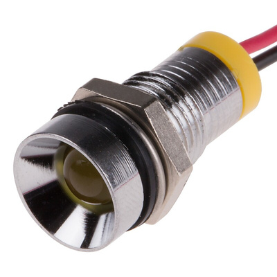 RS PRO Yellow Panel Mount Indicator, 2V dc, 8mm Mounting Hole Size, Lead Wires Termination, IP67
