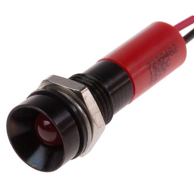 RS PRO Red Panel Mount Indicator, 12V dc, 8mm Mounting Hole Size, Lead Wires Termination, IP67