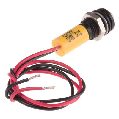 RS PRO Yellow Panel Mount Indicator, 12V dc, 8mm Mounting Hole Size, Lead Wires Termination, IP67