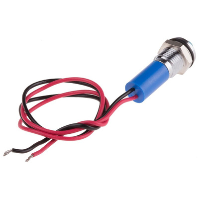 RS PRO Blue Panel Mount Indicator, 110V ac, 8mm Mounting Hole Size, Lead Wires Termination, IP67