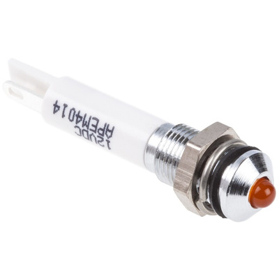 RS PRO Orange Panel Mount Indicator, 10.8 → 13.2V dc, 6mm Mounting Hole Size, IP67