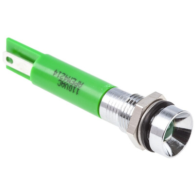 RS PRO Green Panel Mount Indicator, 110V ac, 8mm Mounting Hole Size, IP67