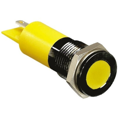RS PRO Yellow Panel Mount Indicator, 110V ac, 14mm Mounting Hole Size, Faston, Solder Lug Termination, IP67