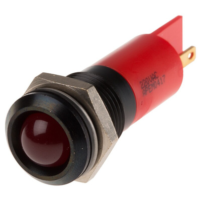 RS PRO Yellow Panel Mount Indicator, 220V ac, 14mm Mounting Hole Size, Faston, Solder Lug Termination, IP67