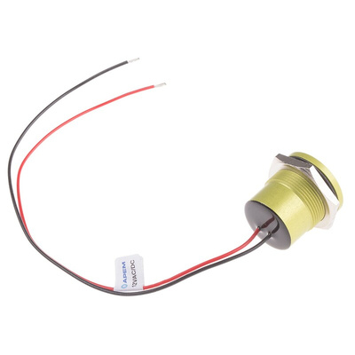 RS PRO Yellow Panel Mount Indicator, 12V, 22mm Mounting Hole Size, Lead Wires Termination, IP67