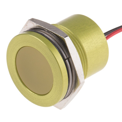 RS PRO Yellow Panel Mount Indicator, 12V, 22mm Mounting Hole Size, Lead Wires Termination, IP67