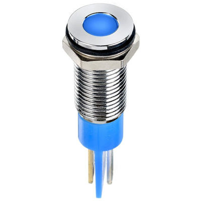 RS PRO Blue Panel Mount Indicator, 6V dc, 8mm Mounting Hole Size, Faston, Solder Lug Termination, IP67