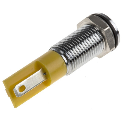 RS PRO Yellow Panel Mount Indicator, 6V dc, 8mm Mounting Hole Size, Faston, Solder Lug Termination, IP67