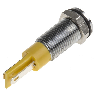 RS PRO Yellow Panel Mount Indicator, 12V dc, 8mm Mounting Hole Size, Faston, Solder Lug Termination, IP67