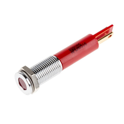 RS PRO Red Panel Mount Indicator, 220V ac, 8mm Mounting Hole Size, Faston, Solder Lug Termination, IP67