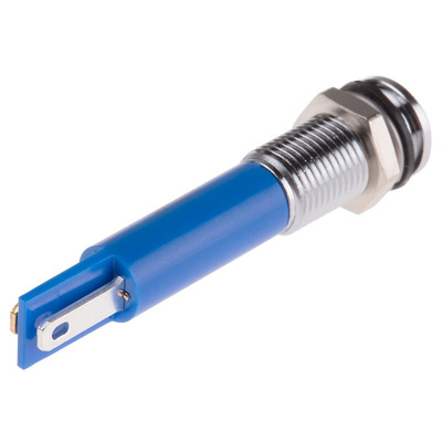 RS PRO Blue Panel Mount Indicator, 220V ac, 8mm Mounting Hole Size, Faston, Solder Lug Termination, IP67