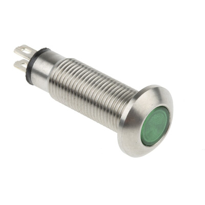 Marl Green Panel Mount Indicator, 12 → 28V, 8.1mm Mounting Hole Size, Solder Tab Termination, IP67