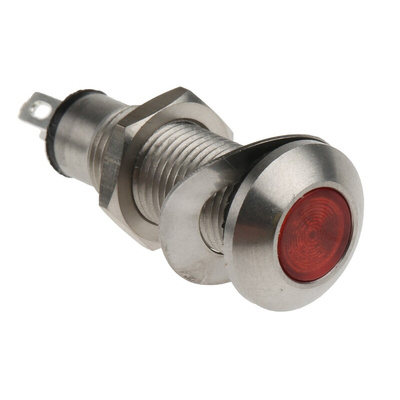 Marl Red Panel Mount Indicator, 12 → 28V, 8.1mm Mounting Hole Size, Solder Tab Termination, IP67