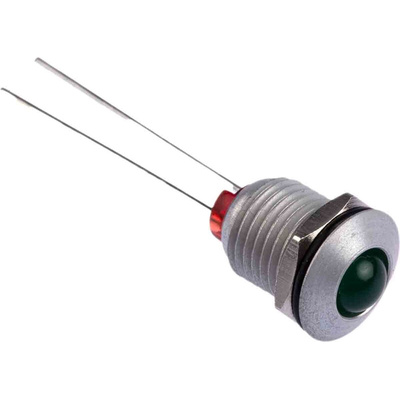 Bulgin Green Panel Mount Indicator, 2.2V dc, 8mm Mounting Hole Size, Lead Wires Termination