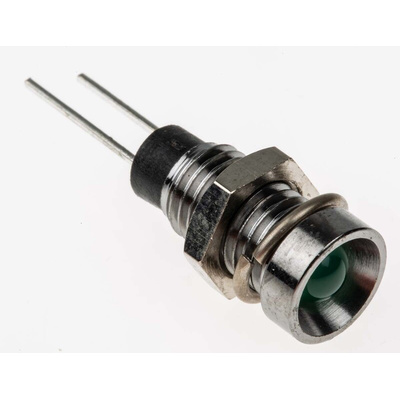 Bulgin Green Panel Mount Indicator, 2.1V, 6.1mm Mounting Hole Size, Lead Wires Termination