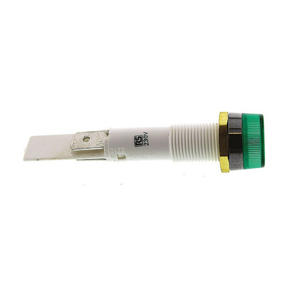 Arcolectric (Bulgin) Ltd Green Neon Panel Mount Indicator, 230V ac, 10mm Mounting Hole Size, Solder Tab Termination
