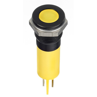 RS PRO Yellow Panel Mount Indicator, 12V dc, 12mm Mounting Hole Size, Faston, Solder Lug Termination, IP67