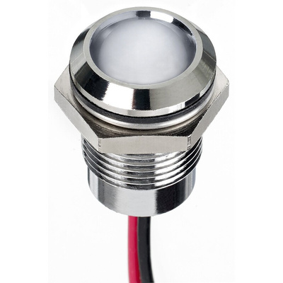 RS PRO White Panel Mount Indicator, 1.8 → 3.3V dc, 14mm Mounting Hole Size, Lead Wires Termination, IP67