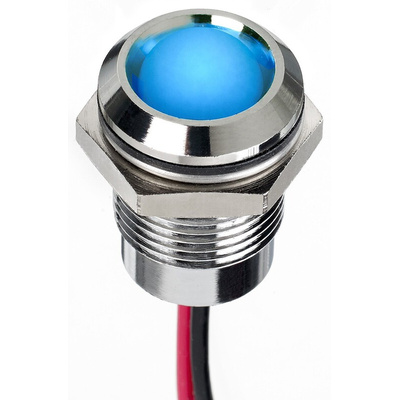 RS PRO Blue Panel Mount Indicator, 12V dc, 14mm Mounting Hole Size, Lead Wires Termination, IP67