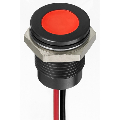 RS PRO Red Panel Mount Indicator, 24V dc, 14mm Mounting Hole Size, Lead Wires Termination, IP67