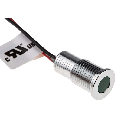 RS PRO Green Panel Mount Indicator, 24V dc, 8mm Mounting Hole Size, Lead Wires Termination, IP67