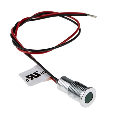 RS PRO Green Panel Mount Indicator, 24V dc, 8mm Mounting Hole Size, Lead Wires Termination, IP67