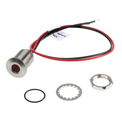 RS PRO Red Panel Mount Indicator, 10.8 → 13.2V dc, 10mm Mounting Hole Size, Lead Wires Termination, IP67