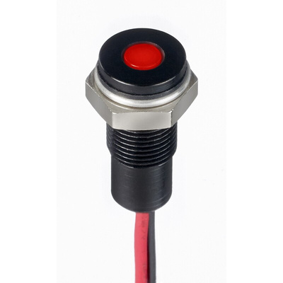 RS PRO Red Panel Mount Indicator, 1.8 → 3.3V dc, 6mm Mounting Hole Size, Lead Wires Termination, IP67