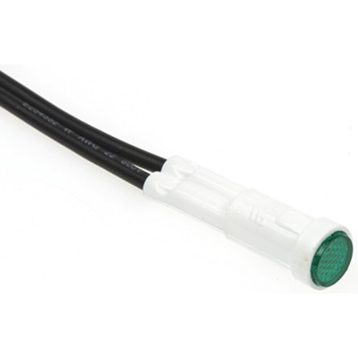 Arcolectric (Bulgin) Ltd Green Neon Panel Mount Indicator, 230V ac, 8mm Mounting Hole Size, Lead Wires Termination