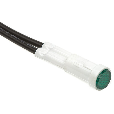 Arcolectric (Bulgin) Ltd Green Neon Panel Mount Indicator, 230V ac, 8mm Mounting Hole Size, Lead Wires Termination