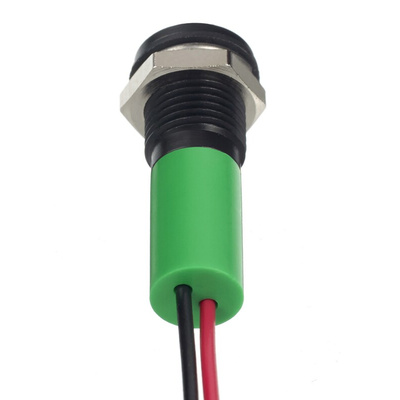 RS PRO Green Panel Mount Indicator, 12V dc, 8mm Mounting Hole Size, Lead Wires Termination, IP67