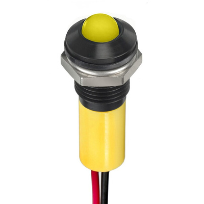 RS PRO Yellow Panel Mount Indicator, 2V dc, 8mm Mounting Hole Size, Lead Wires Termination, IP67