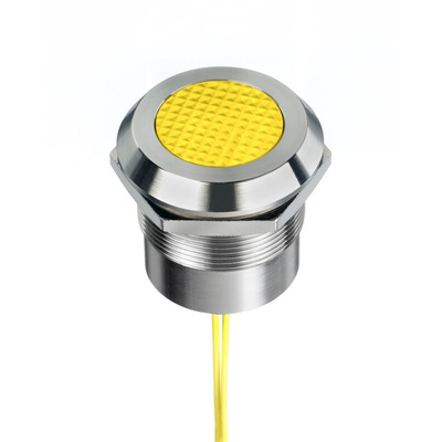 RS PRO Yellow Panel Mount Indicator, 12 → 24V ac/dc, 25mm Mounting Hole Size, Lead Wires Termination, IP67, IP69K