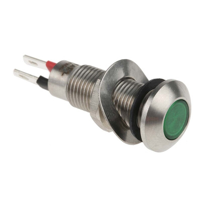 Marl Green Panel Mount Indicator, 24V dc, 8.1mm Mounting Hole Size, Solder Tab Termination, IP67