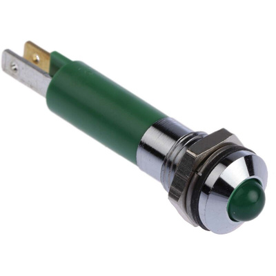 CML Innovative Technologies Green Panel Mount Indicator, 24V, 8mm Mounting Hole Size, Solder Tab Termination, IP67