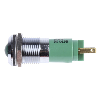 CML Innovative Technologies Green Panel Mount Indicator, 24V, 14mm Mounting Hole Size, Solder Tab Termination, IP67