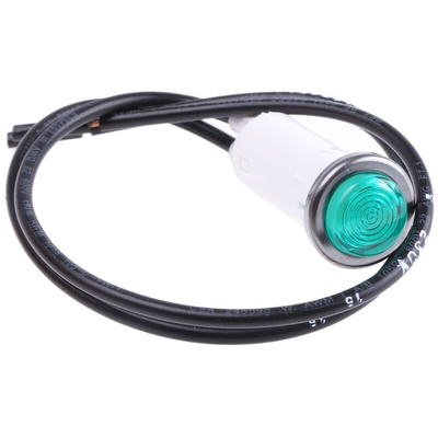 Arcolectric (Bulgin) Ltd Green Neon Panel Mount Indicator, 230V ac, 12.7mm Mounting Hole Size, Lead Wires Termination