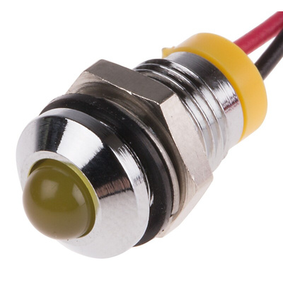 RS PRO Yellow Panel Mount Indicator, 2V dc, 8mm Mounting Hole Size, Lead Wires Termination, IP67