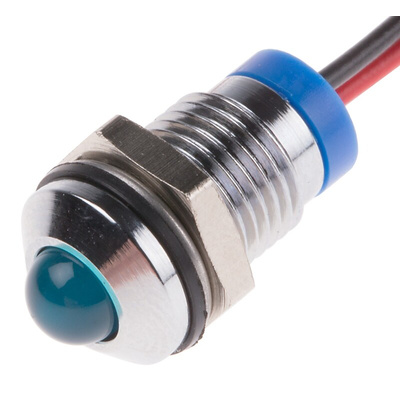 RS PRO Blue Panel Mount Indicator, 2V dc, 8mm Mounting Hole Size, Lead Wires Termination, IP67