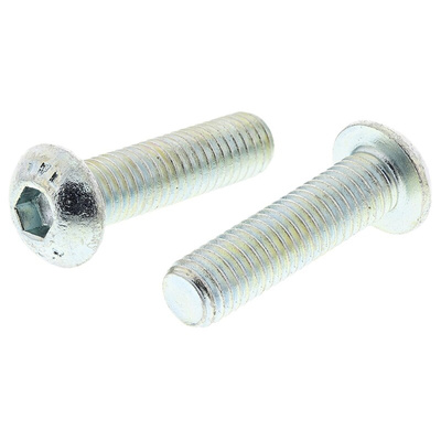 RS PRO Bright Zinc Plated Steel Hex Socket Button Screw, ISO 7380, M8 x 30mm
