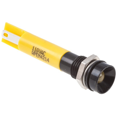RS PRO Yellow Panel Mount Indicator, 110V ac, 8mm Mounting Hole Size, IP67