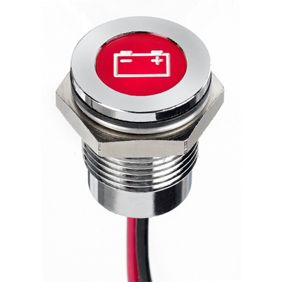 APEM Red Panel Mount Indicator, 12V dc, 14mm Mounting Hole Size, Lead Wires Termination, IP67