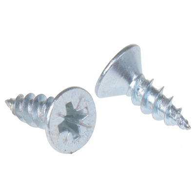 RS PRO Pozidriv Countersunk Steel Wood Screw Bright Zinc Plated, No. 8 Thread, 1/2in Length