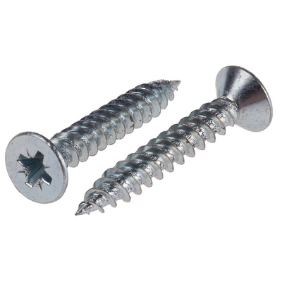 RS PRO Pozidriv Countersunk Steel Wood Screw Bright Zinc Plated, No. 10 Thread, 1.1/4in Length