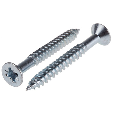 RS PRO Pozidriv Countersunk Steel Wood Screw Bright Zinc Plated, No. 12 Thread, 2in Length