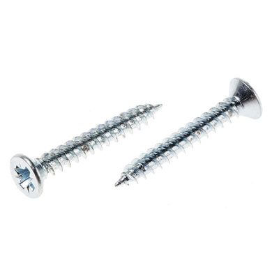 RS PRO Pozidriv Countersunk Steel Wood Screw Bright Zinc Plated, No. 6 Thread, 1in Length