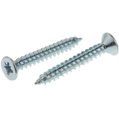 RS PRO Pozidriv Countersunk Steel Wood Screw Bright Zinc Plated, No. 8 Thread, 1.1/4in Length