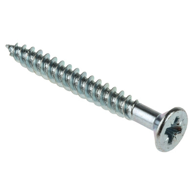 RS PRO Pozidriv Countersunk Steel Wood Screw Bright Zinc Plated, No. 8 Thread, 1.1/2in Length