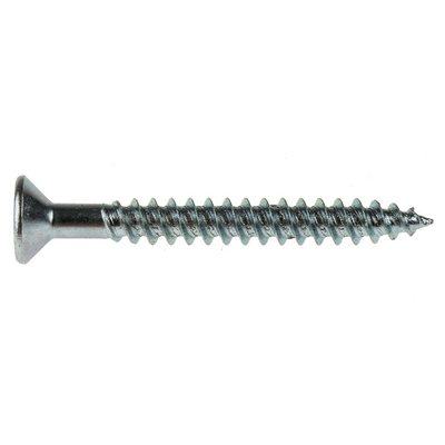 RS PRO Pozidriv Countersunk Steel Wood Screw Bright Zinc Plated, No. 8 Thread, 1.1/2in Length