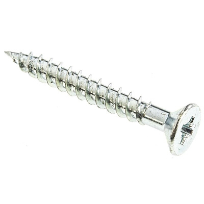 RS PRO Pozidriv Countersunk Steel Wood Screw Bright Zinc Plated, Clear Passivated, No. 10 Thread, 1.1/2in Length